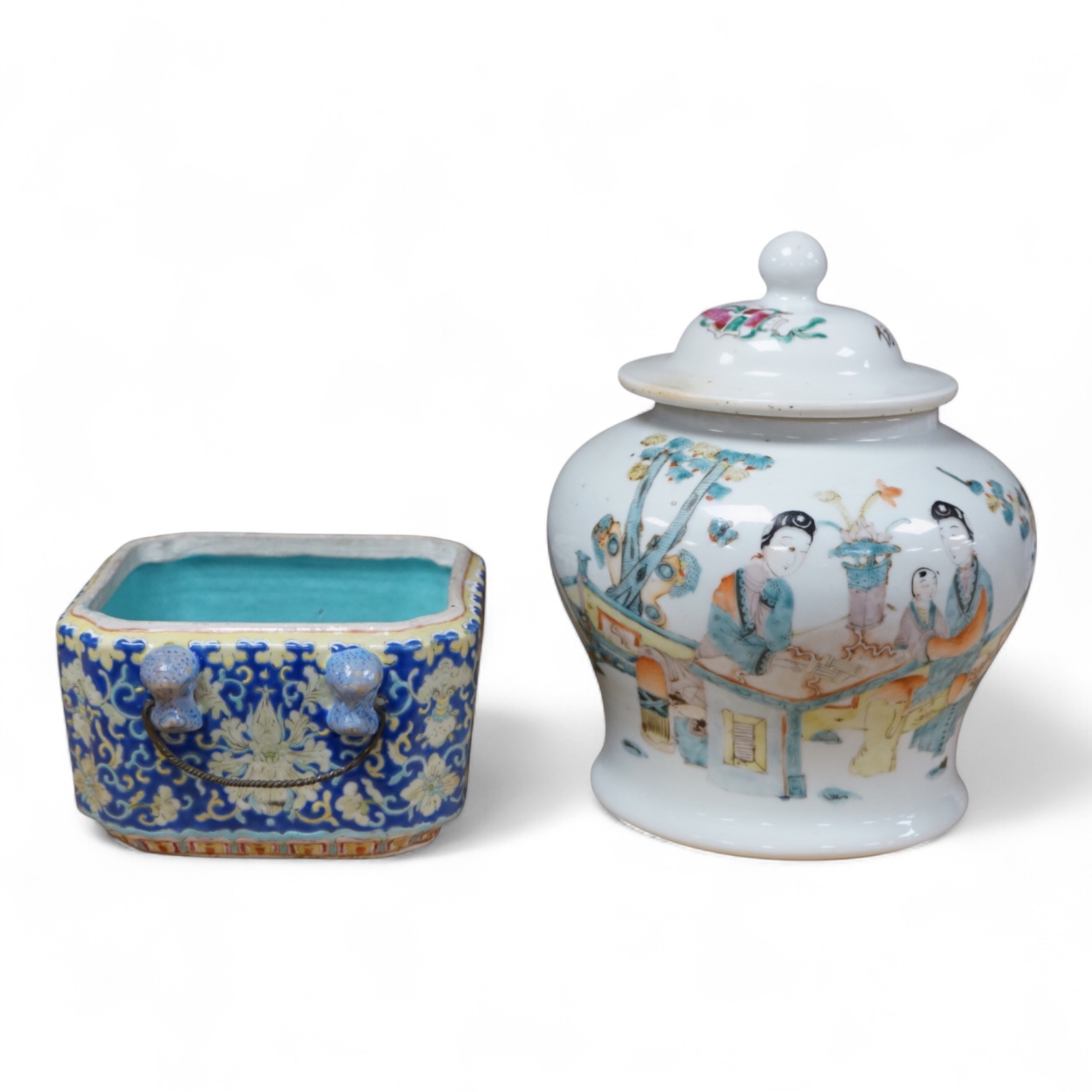 A 19th century Chinese enamelled porcelain box and a Chinese Republic period jar and cover- 20cm high